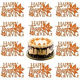 WRBAJIS 10Pcs Happy Thanksgiving Cake Toppers Glitter Maple Leaf Cupcake Toppers Fall Leaves Cake Topper for Thanksgiving Birthday Party Autumn Cake Decorations Supplies Orange