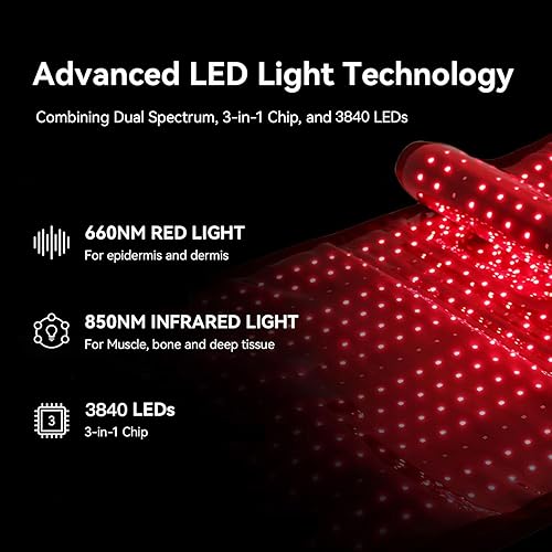 Miniatura 2 de Alfombrilla de terapia de luz roja para todo el cuerpo, 3840 piezas LED de 660 nm y 850 nm, dispositivo de terapia de luz infrarroja de 71 x 32
