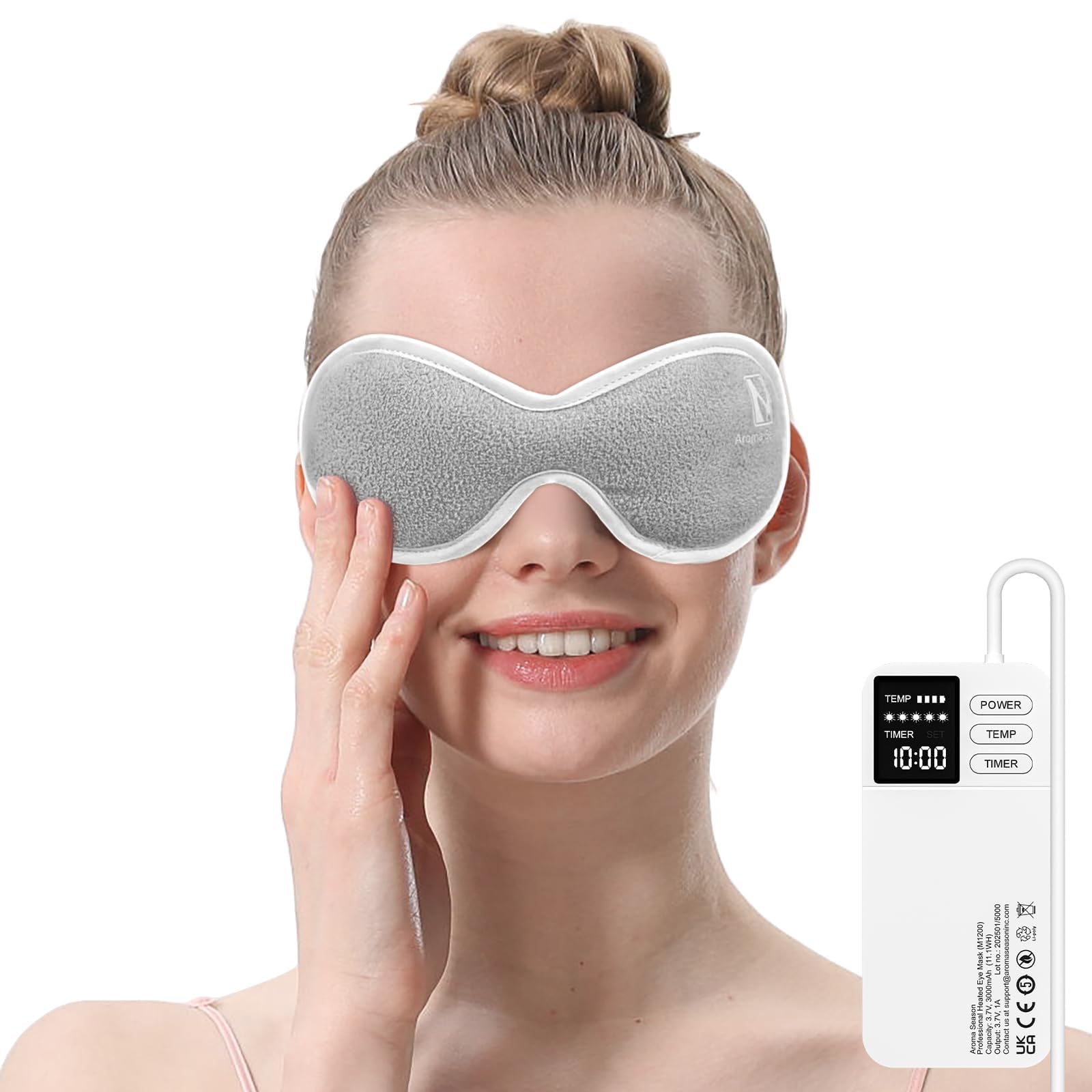 Aroma Season Vibrating Heated Eye Mask for Dry Eyes 3000mAh Cordless Warm Eye Compress for Stye Rechargeable Electric