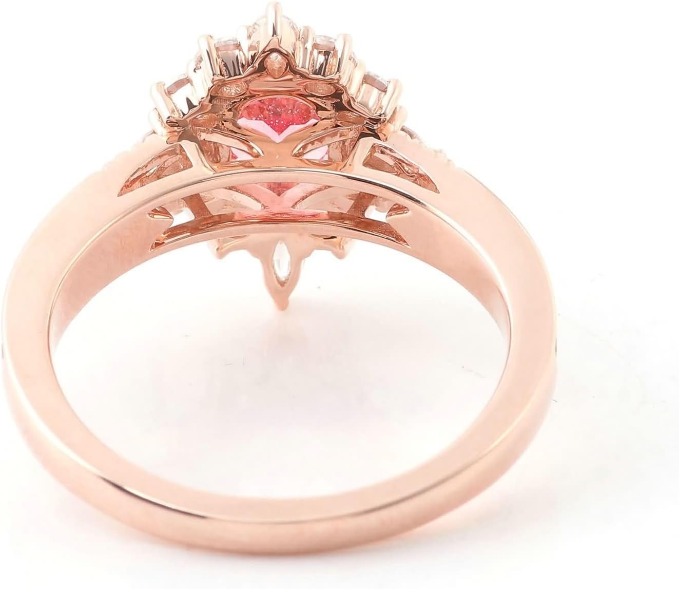 Wedding Bands Women 9K / 14K / 18K Rose Gold, Flower and Oval with Created Pink Diamond and Moissanite, Rose Gold Promise Ring
