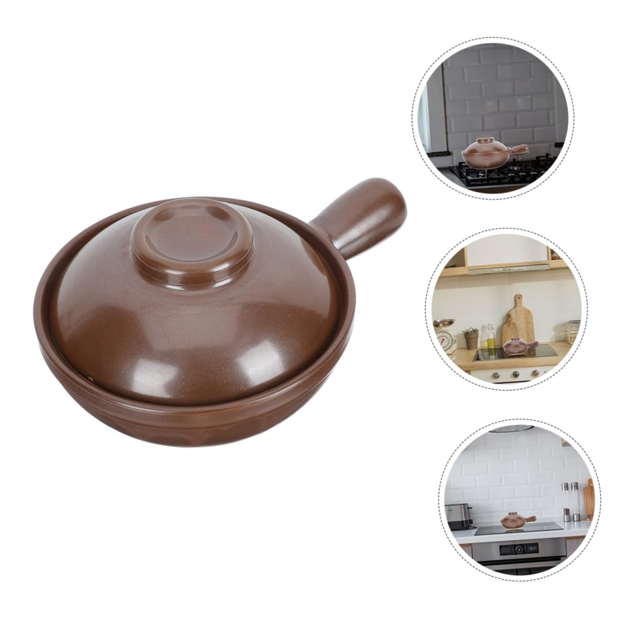 Cazuela de Barro de Arcilla Asa y Tapa Ventilada 950 Ml | Acabado Café, Superficie Lisa, Moldeado Sola Pieza, para Casa y Tienda de Alimentos