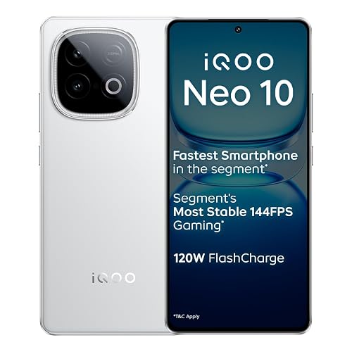 iQOO Neo 10 (Alpine White, 8GB RAM, 256GB Storage) | Segment's Fastest Processor* with Snapdragon 8s Gen 4 & Supercomputing c