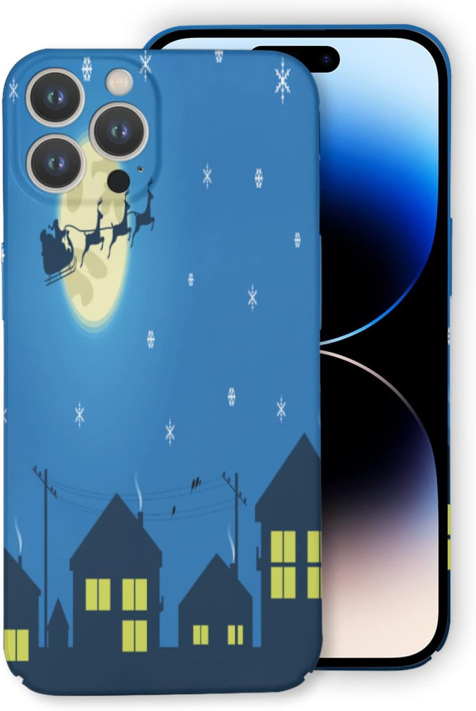 Phone Case Calm Christmas Eve Pattern Design for iPhone 14 Pro Christmas Eve Full-Body Print with Camera Protection, Shockproof Heavy Duty Protective Phone Case 6.1 inch Multicolor