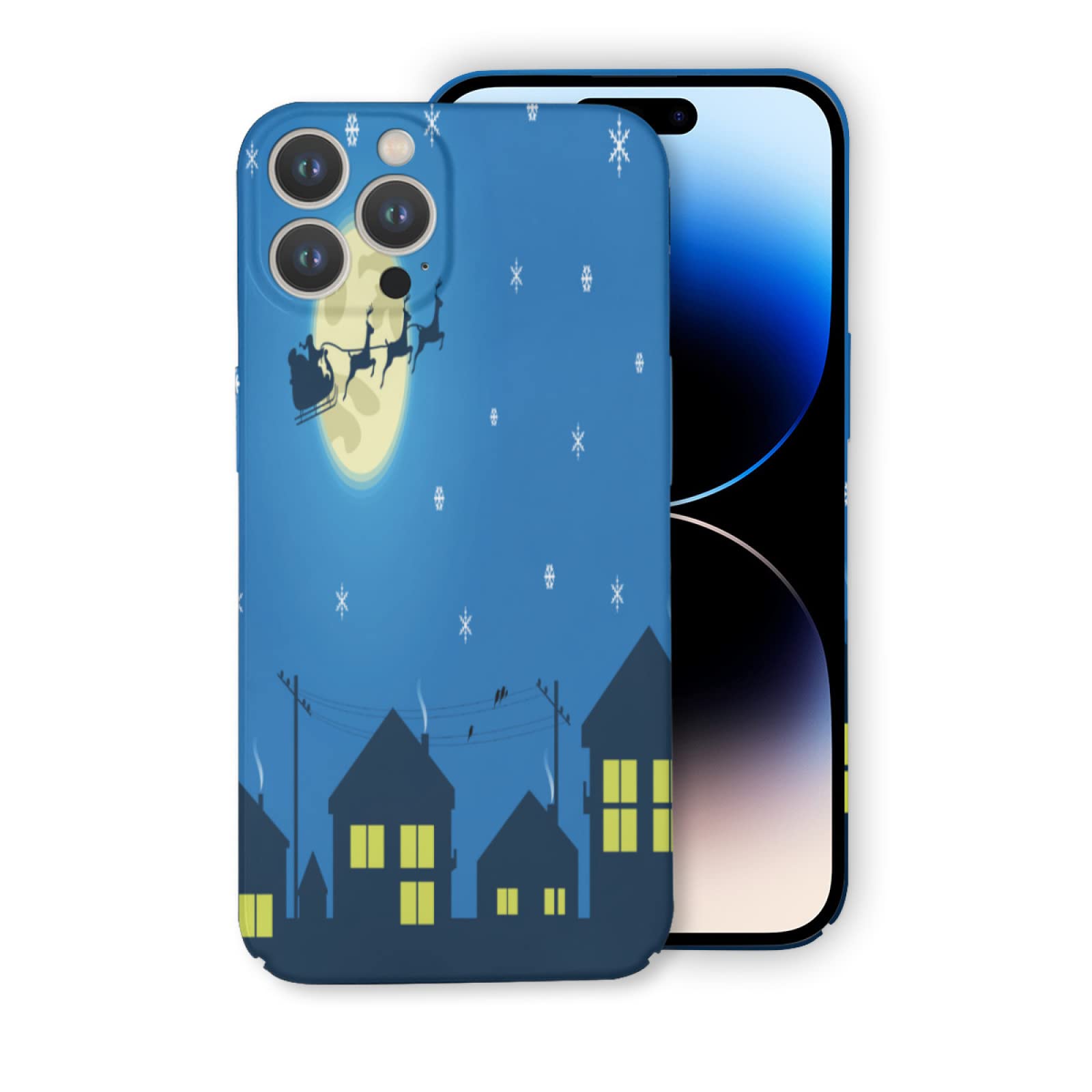 Phone Case Calm Christmas Eve Pattern Design for iPhone 14 Pro Christmas Eve Full-Body Print with Camera Protection, Shockproof Heavy Duty Protective Phone Case 6.1 inch Multicolor