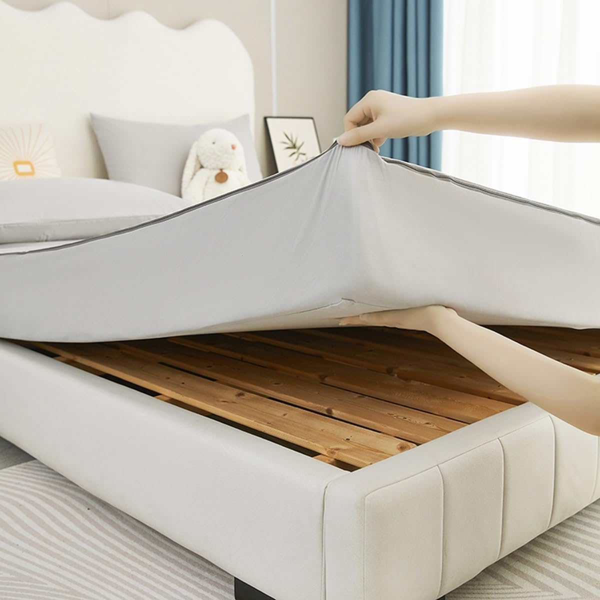 Housse de matelas imperméable, protège-matelas extra profonde, housse complète à fermeture éclair sécurisée à 360°, lavable en machine et facile d'entretien (gris clair, 120 x 200 + 20 cm)
