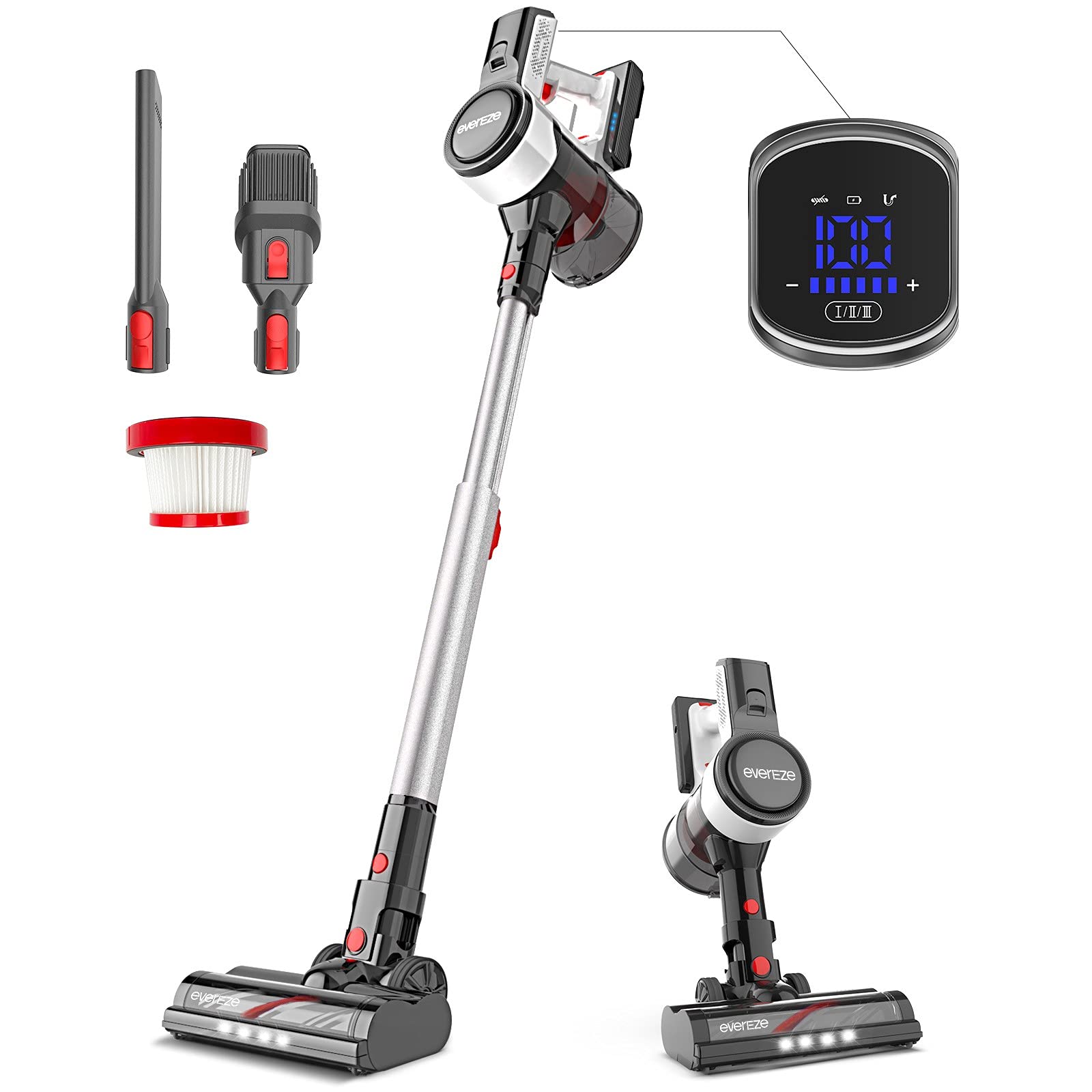 Evereze Cordless Vacuum Cleaner, Cordless Stick Vacuum with 250W 25kPa Powerful Suction, 50Mins