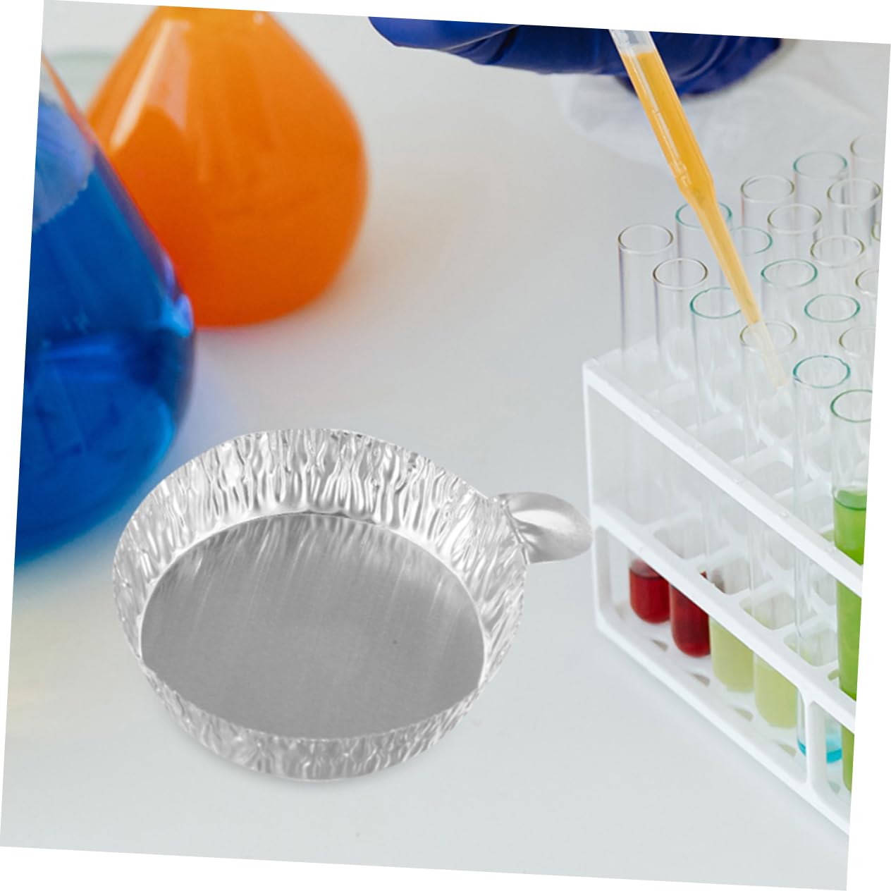 PRETYZOOM 4sets 30ml/42ml Aluminum Weighing Pans Sample Weighing Trays Aluminum Foil Sturdy Material Easy Pour Handle Design 50pcs*4