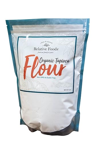 Relative Foods Harina de tapioca orgánica, 3 libras, empaquetada en nuestra instalación sin gluten, sin alérgenos, vegana. Empaquetada en una bolsa