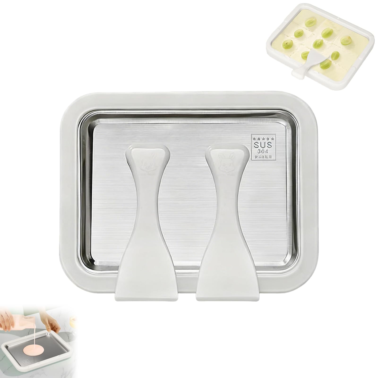 Rolled Ice Cream Maker Kit At-Home Instant Freeze Plate with 2 Scrapers DIY Stainless Steel Homemade Ice Cream