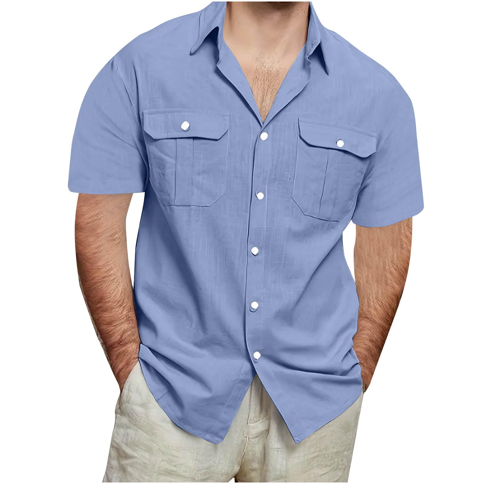 Mens Cargo Shirts Short Sleeve Cotton Linen Tactical T Shirts Multic Pockets Big Tall Men Summer Hiking Tshirts