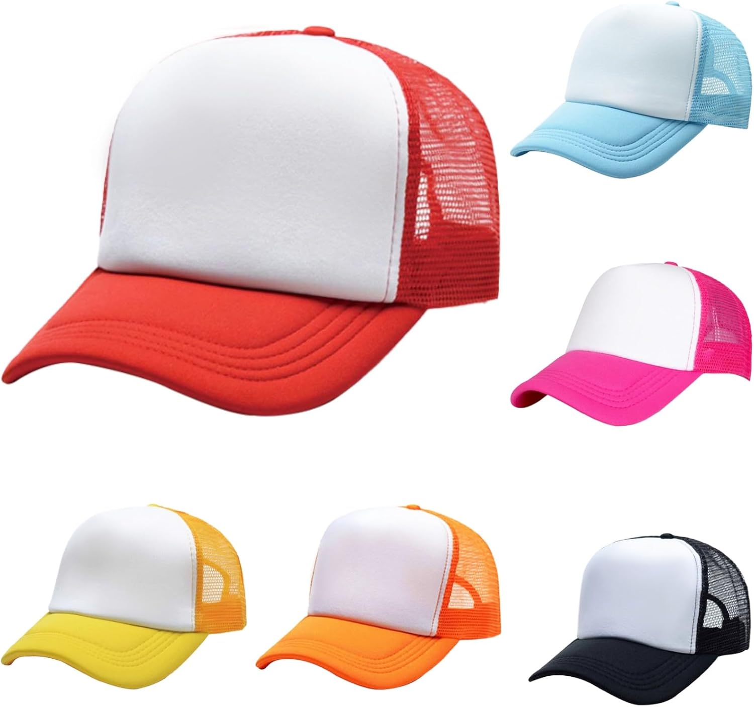 6 Pcs Trucker Hats Bulk, Blank Mesh Hats, Baseball Caps, Adjustable Snapback Hat, Sports, Outing Multicolor