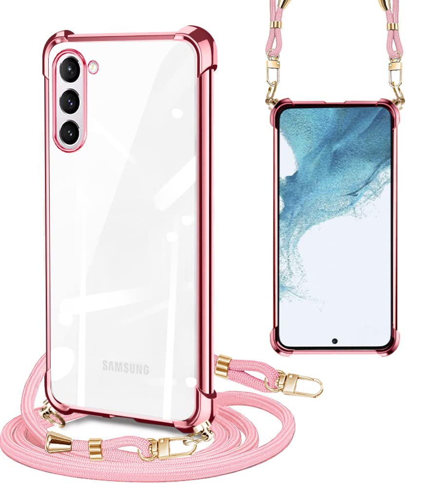 PAILAIMEN galaxy S23 5g ケースクリア ショルダー耐衝撃カバー ストラップ Galaxy docomo SC-51D SCG19 スマホケース galaxyS23 サムスン 肩掛け 斜めかけ ギャラクシーs23 縄掛けケース透明 TPU ストラップ付き 薄型 軽量 紐付き 取り外し可能 携帯ケース(ローズゴールド)