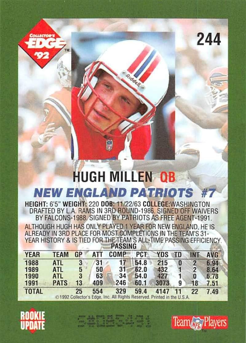 1992 Collector's Edge Football #244 Hugh Millen New England Patriots Official NFL Trading Card image 2