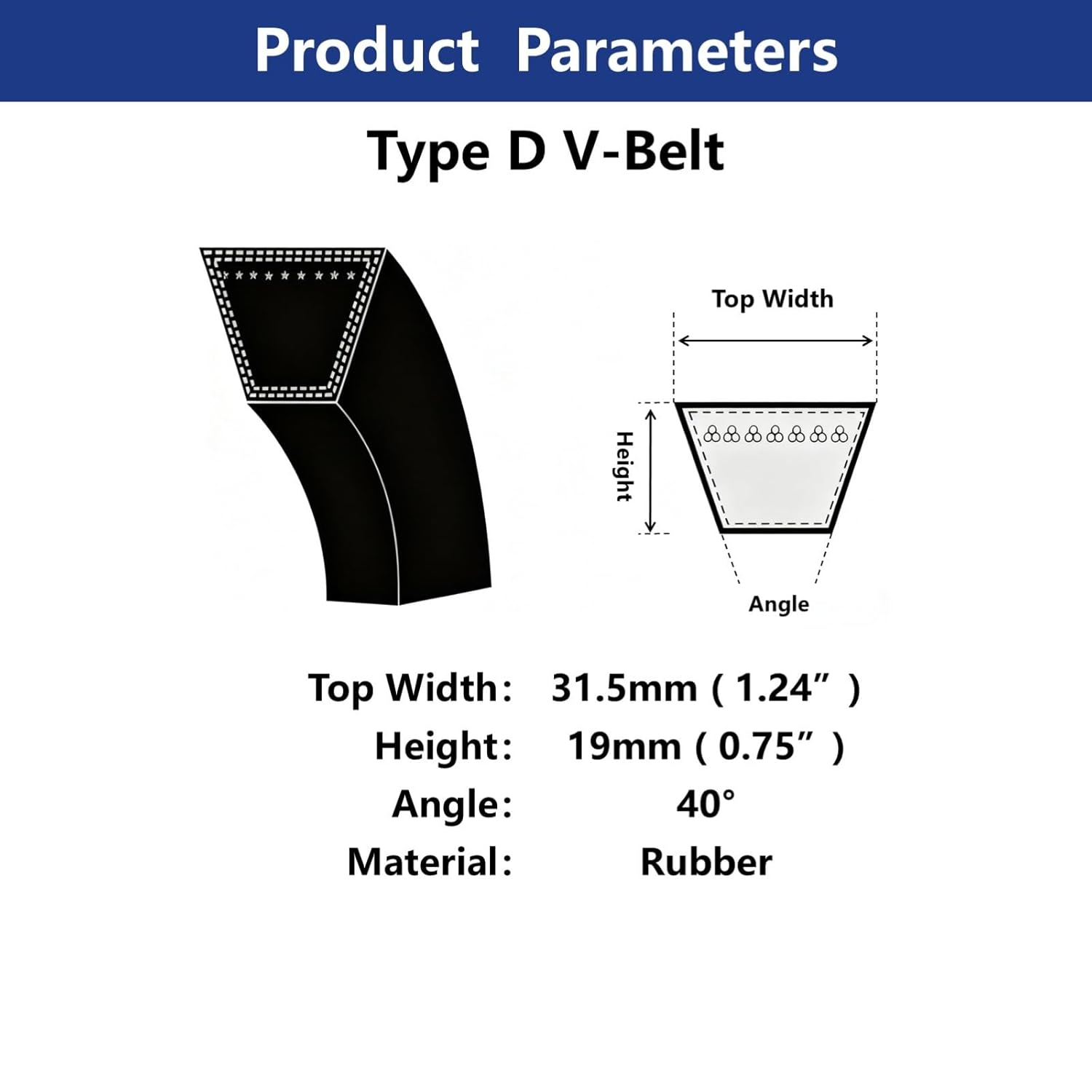 D158 Classic Wrapped Rubber V-Belt Type D D-158 4013.2Li 158 Inch (4013.2mm) Inside Circumference Industrial Drive V Belt