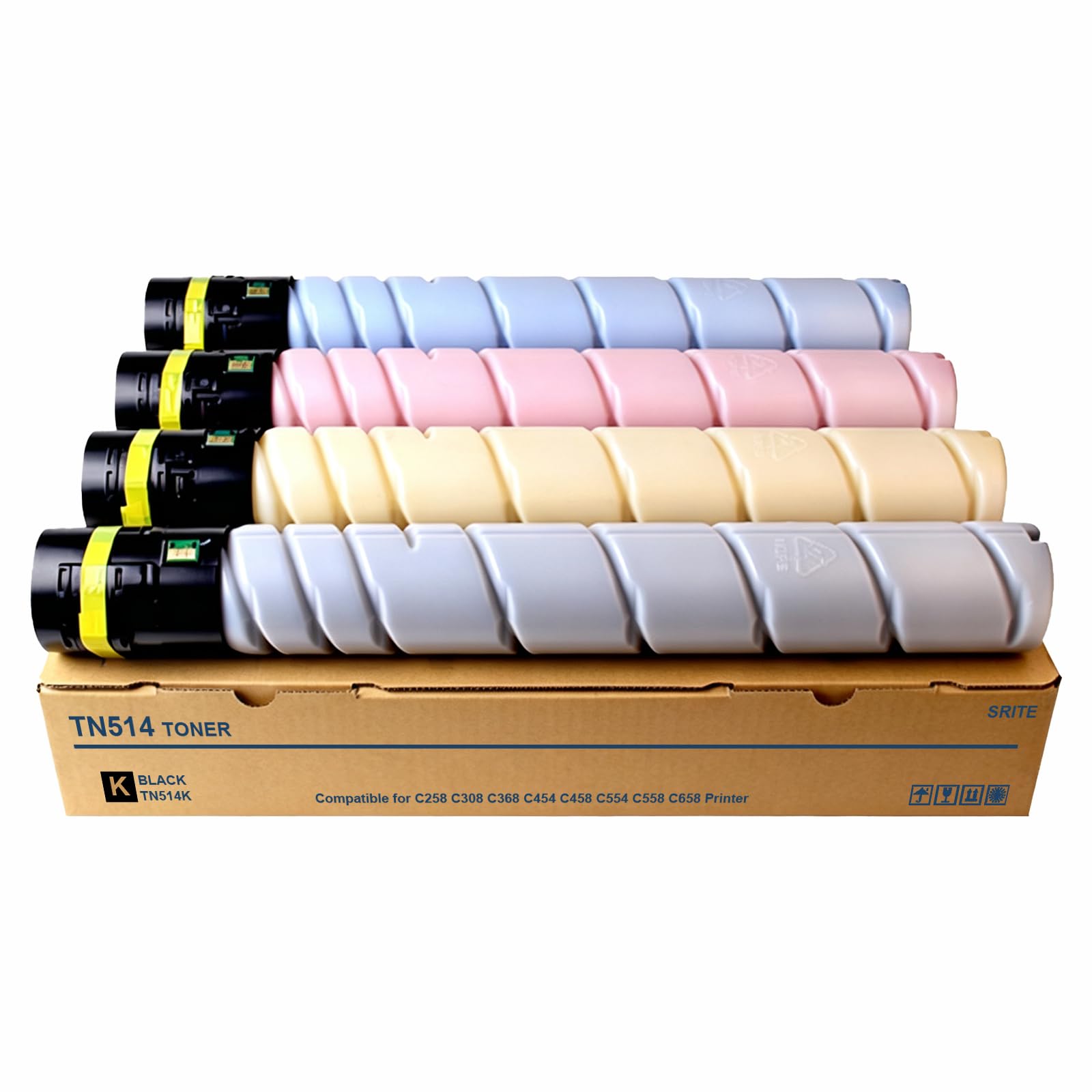 SRITE TN514 TN-514 Toner Cartridge 4-Pack High Yield | TN514 TN514K TN514C TN514M TN514Y A8DA130 A8DA430 A8DA330 A8DA230 Compatible for Konica Minolta C458 C558 C658 Printer