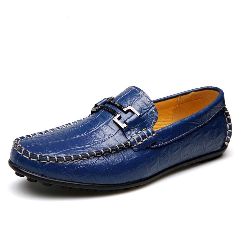 Men's Driving Shoes Premium Genuine Leather Fashion Slipper Casual Slip On Loafers Shoes 1155 Blue 9.5 D(M) US
