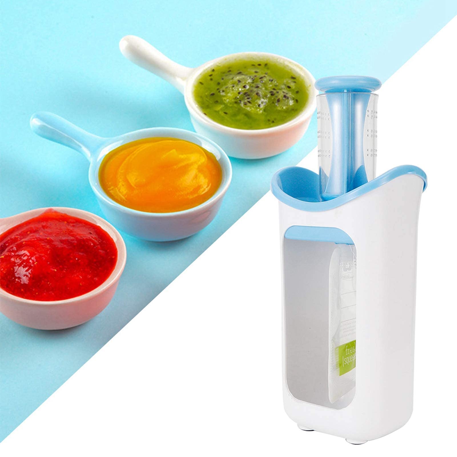 Station de Compression Saine et Sûre, Station de Compression de Nourriture pour Bébé Presse-Aliments Portable à Base Antidérapante avec 10 Pochettes Accessoire de Cuisine pour la Maison (Blanc)