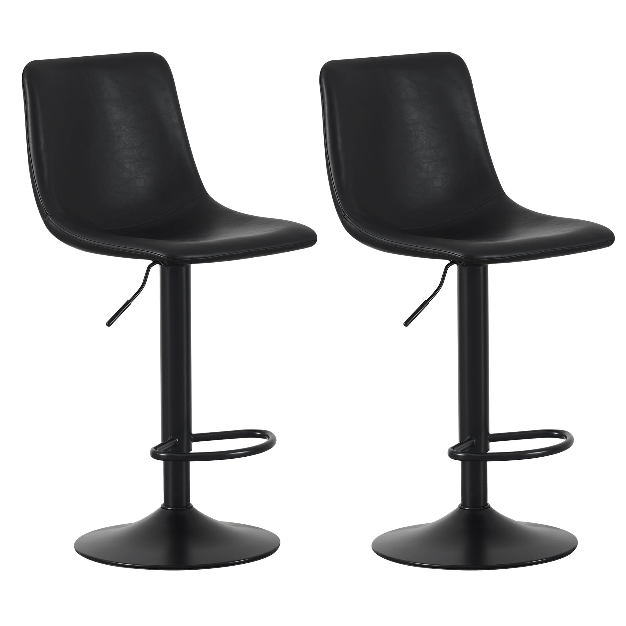 mcc direct Set of 2 Bar Stools, Height Adjustable Swivel Barstools, Counter Stools with Backrest, Faux Leather Seat, Footrest and Metal Base for Home, Kitchen and Restaurant (Black) - Stefan