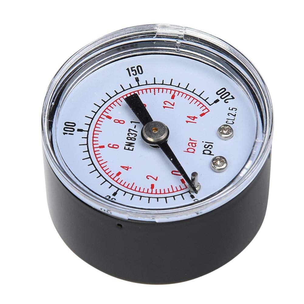 Mechaniczny manometr, 1/8 cala BSPT Osiowy manometr do powietrza, oleju i wody (0-200psi,0-14 bar)