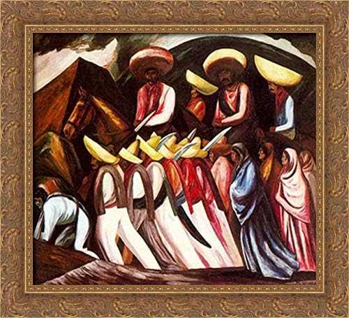 Zapatista'S Marching 22x20 Gold Ornate Wood Framed Canvas Art by Jose Clemente Orozco
