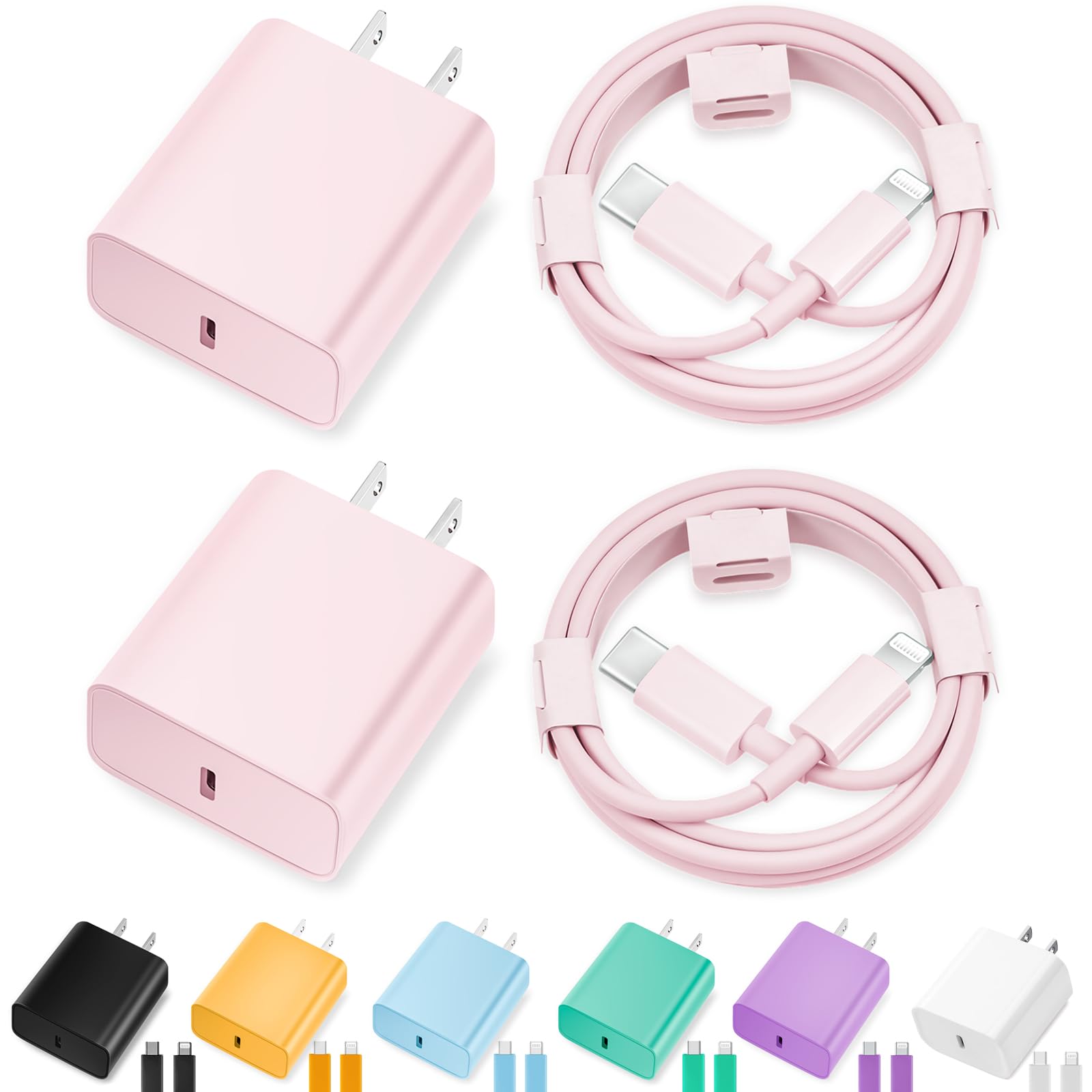 iPhone Charger Fast Charging,[MFi Certified] 2Pack 20W Type C Fast Charger Block with 6FT USB C to Lightning Cable Compatible for iPhone 14/13/12/11 Pro Max/Xs Max/XR/X,iPad (Pink)