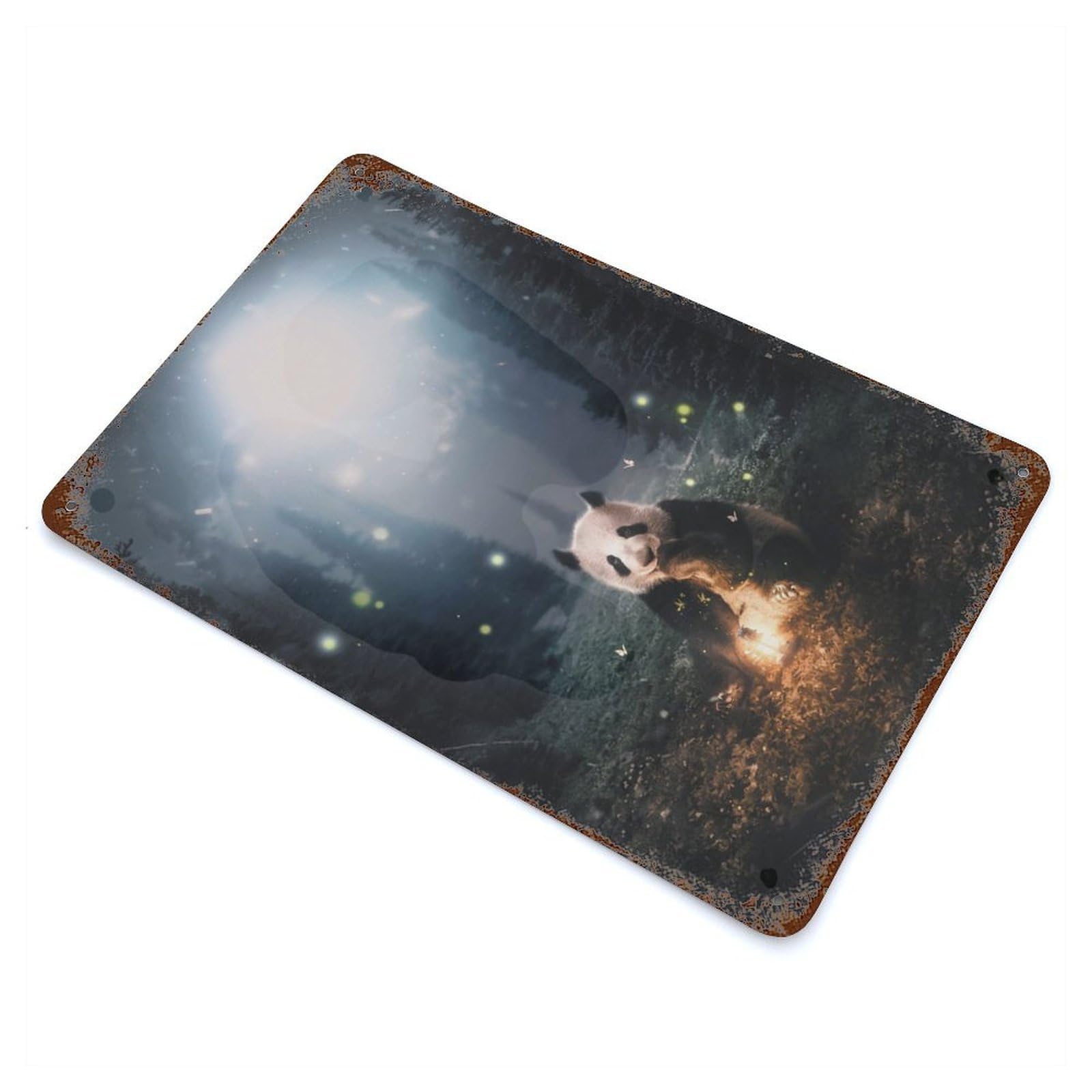 The Panda in The Forest 11.8"x7.9" Rusty Metal Tin Sign, Shabby Chic Decor for Bistro, Counter And Cafe Decor