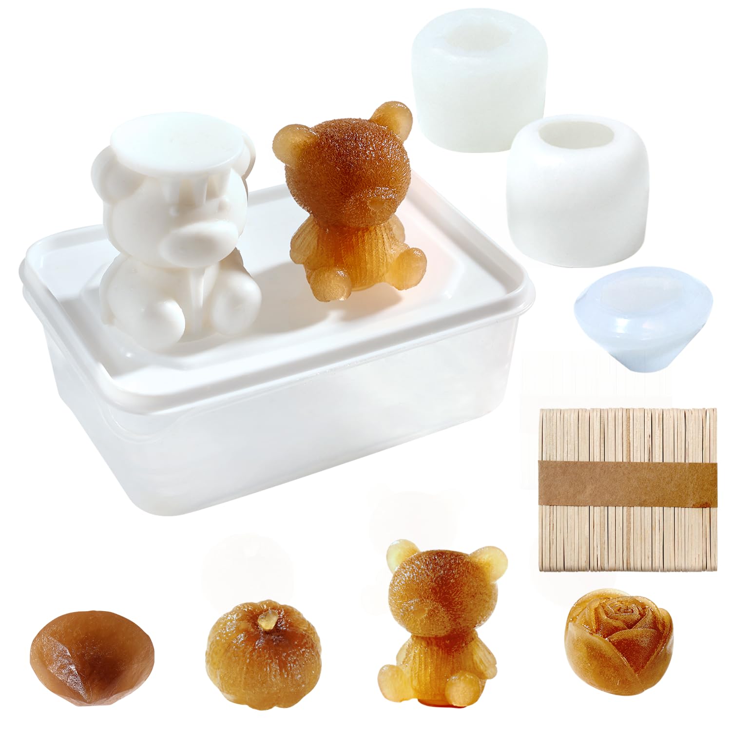 Moldes grandes para cubitos de hielo, moldes de silicona 3D, moldes multifuncionales para cubitos de hielo bourbon, moldes para velas, moldes de paletas, oso, calabaza, diamante, molde de cubo