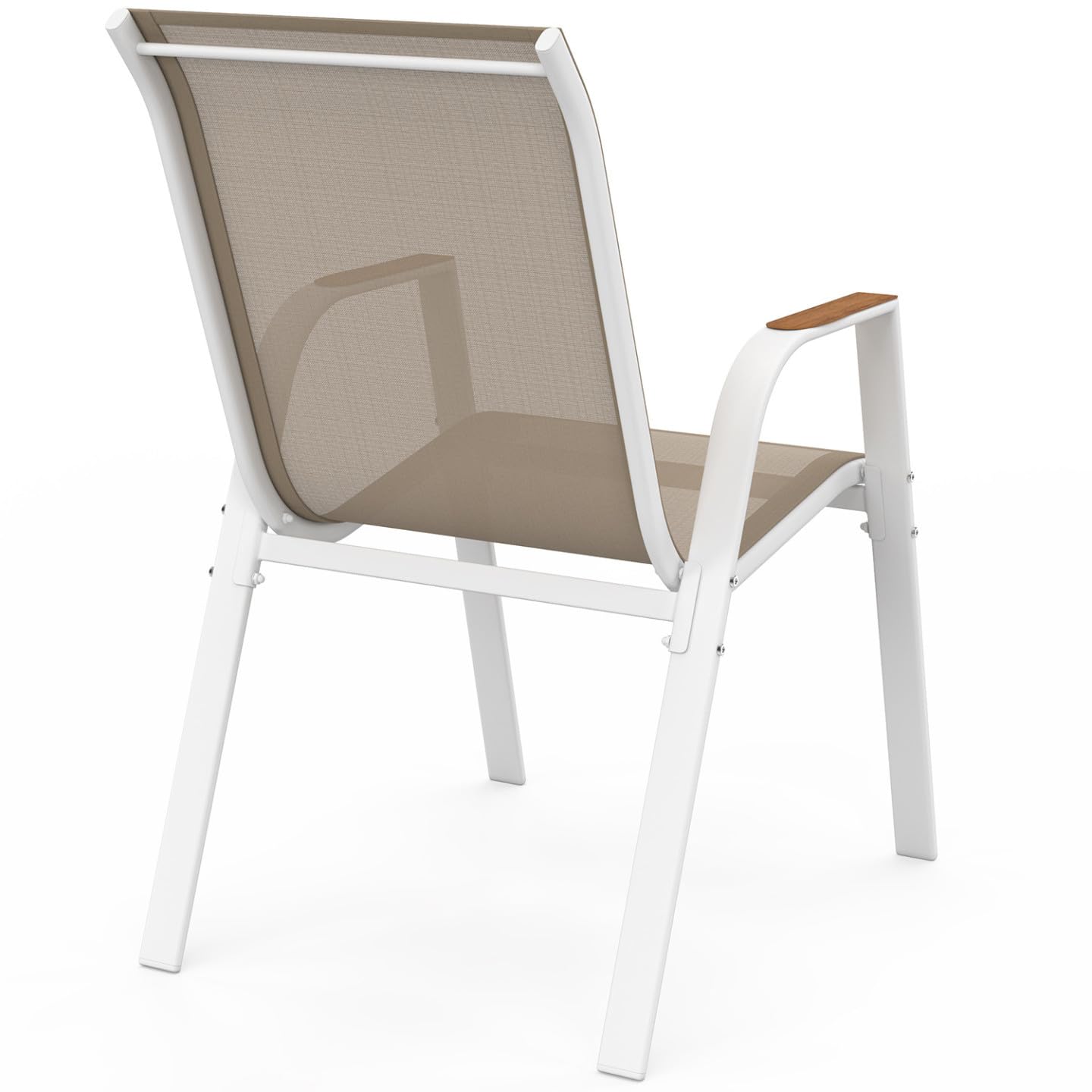 IDMarket - Juego de 6 sillas de jardín apilables NOUMEA de metal y textileno en blanco y madera