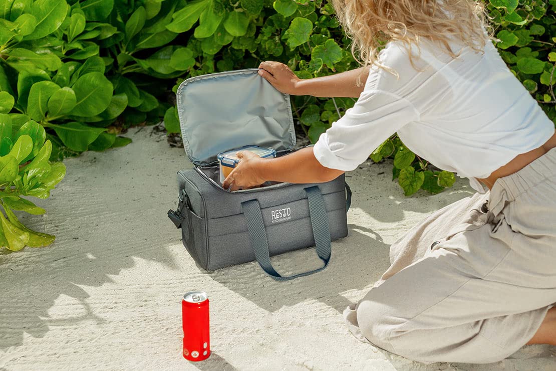 RESTO Bequeme Faltbare Thermotasche 14 L oder 19 L - Perfekte Lunchtasche für Damen & Herren, Kalte & Warme Speisen - Isolierte Kühltasche für Einkauf, Büro, Auto oder Urlaub, im Eleganten Dunkelgrau