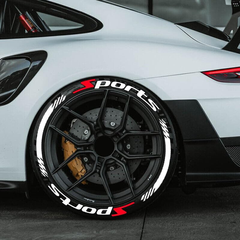 Permanent Tire Lettering Stickers "SPORTS" | 1.06" Height | Fits 14"-22" Wheels | 8 Sets Waterproof