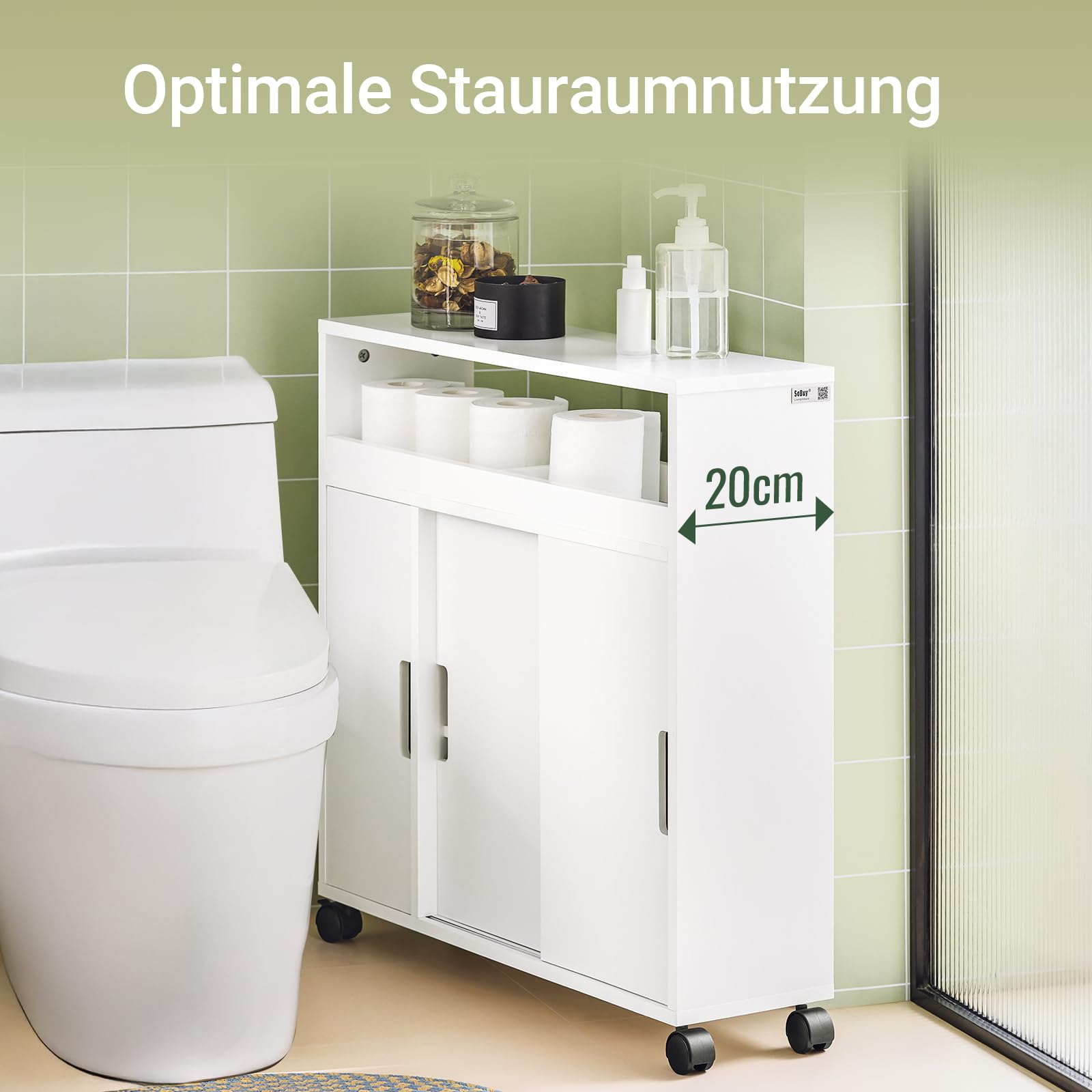 SoBuy Badezimmerschrank Nischenschrank auf Rollen 70x71x20 cm