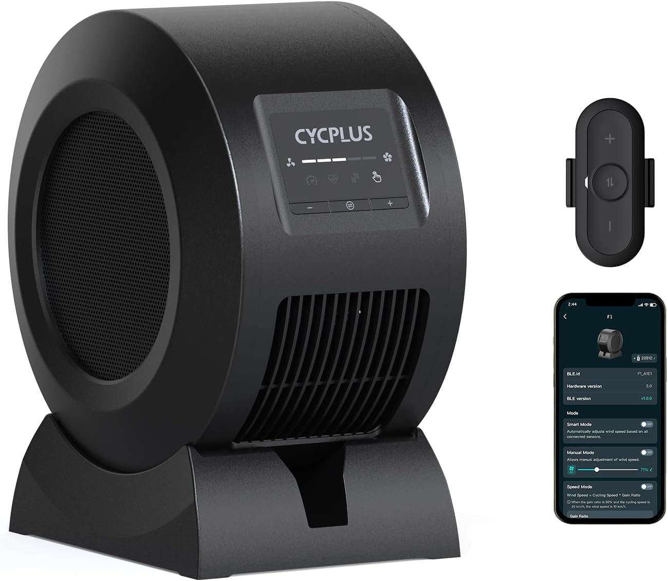 CYCPLUS Smart Indoor Cycling Fan, BLDC Motor Drive, 5 Speed Modes with Remote and APP Control, Low-Noise ANT+ Fan for indoor Bike Trainers, Stationary/Spin Bikes, Cross Training(Groud Base)