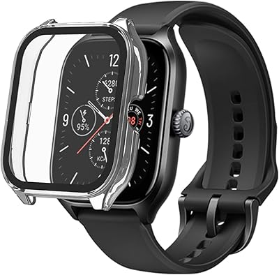 Compatible for Amazfit GTS 4 Case, Lamshaw PC All-Around Screen Protector Case, Tempered Glass Screen Protector Case Ultra-Thin Compatible for Amazfit GTS 4 Smartwatch (Clear)
