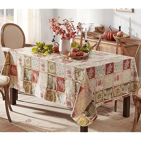 Newbridge Harvest Breeze Autumn Patchwork Vinyl Flannel Backed Tablecloth, Fall Country Rustic Thanksgiving Print Kitchen and Dining Room Vinyl Tablecloth, 60” x 102” Oblong/Rectangle Cover