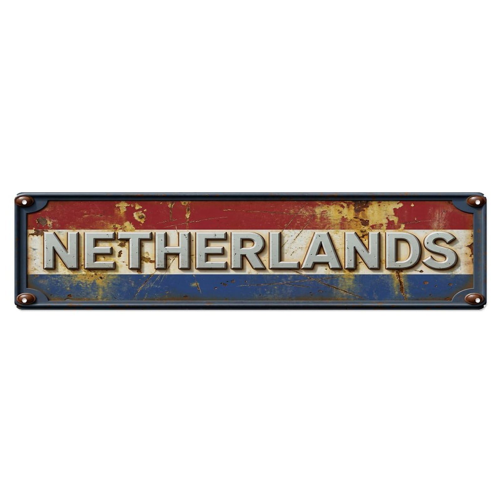 Olhnbad 4X16inch(10X40cm) Vintage Netherlands Flag Pattern Metal Tin Sign