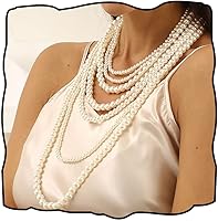 Bmirh Long Layered Pearl Necklace & Earrings Set - Adjustable White Pearl Body Chain Jewelry for Women
