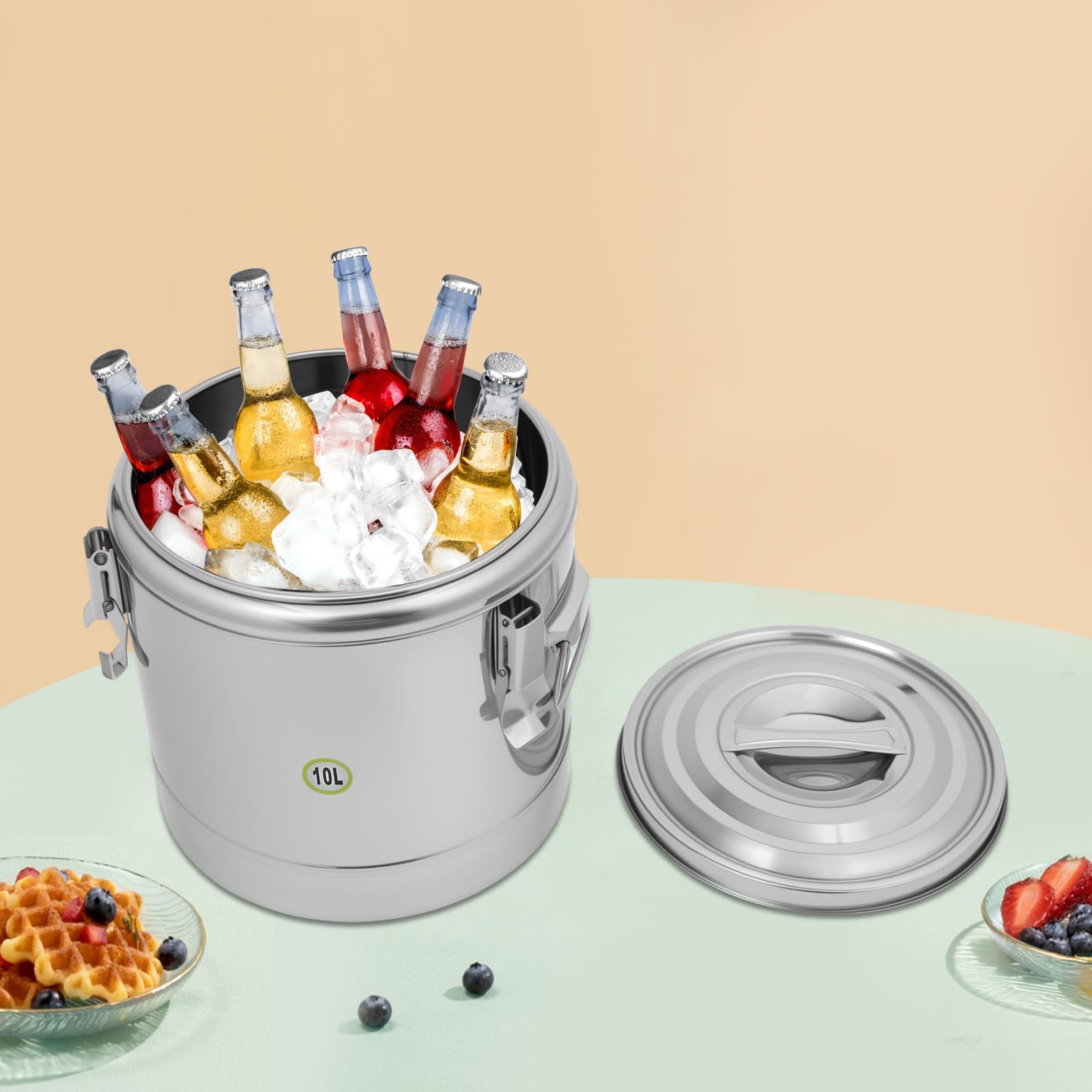 Contenitore termico da 10 l, in acciaio inox, per gastronomia | 10 l, acciaio inox 304, caldo e freddo 12 ore, 29,5 x 28,4 cm, guarnizione, manici, per catering e gastronomia