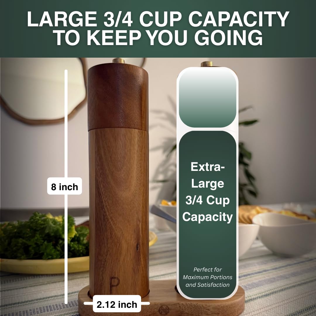 Premium Holz Salz und Pfeffer Mühle Set - Einstellbare Grobheit Nachfüllbare Mühlen mit Keramik & Edelstahl - Stahlkern - Pfeffermühle Mühle - Küche Salz und Pfeffer Streuer - 2er Set