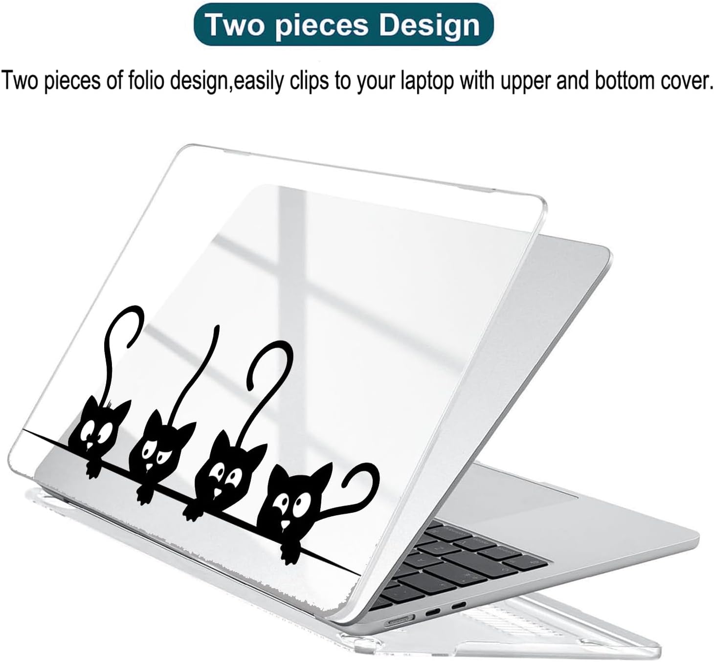 Compatible with MacBook Air 15 inch Case 2026 2025-2023 Release M5 A3448 M4 A3241 M3 A3114 M2 A2941 Durable Plastic Shell Case with Keyboard Cover & Mac OS Keyboard Sticker (Black Cat)