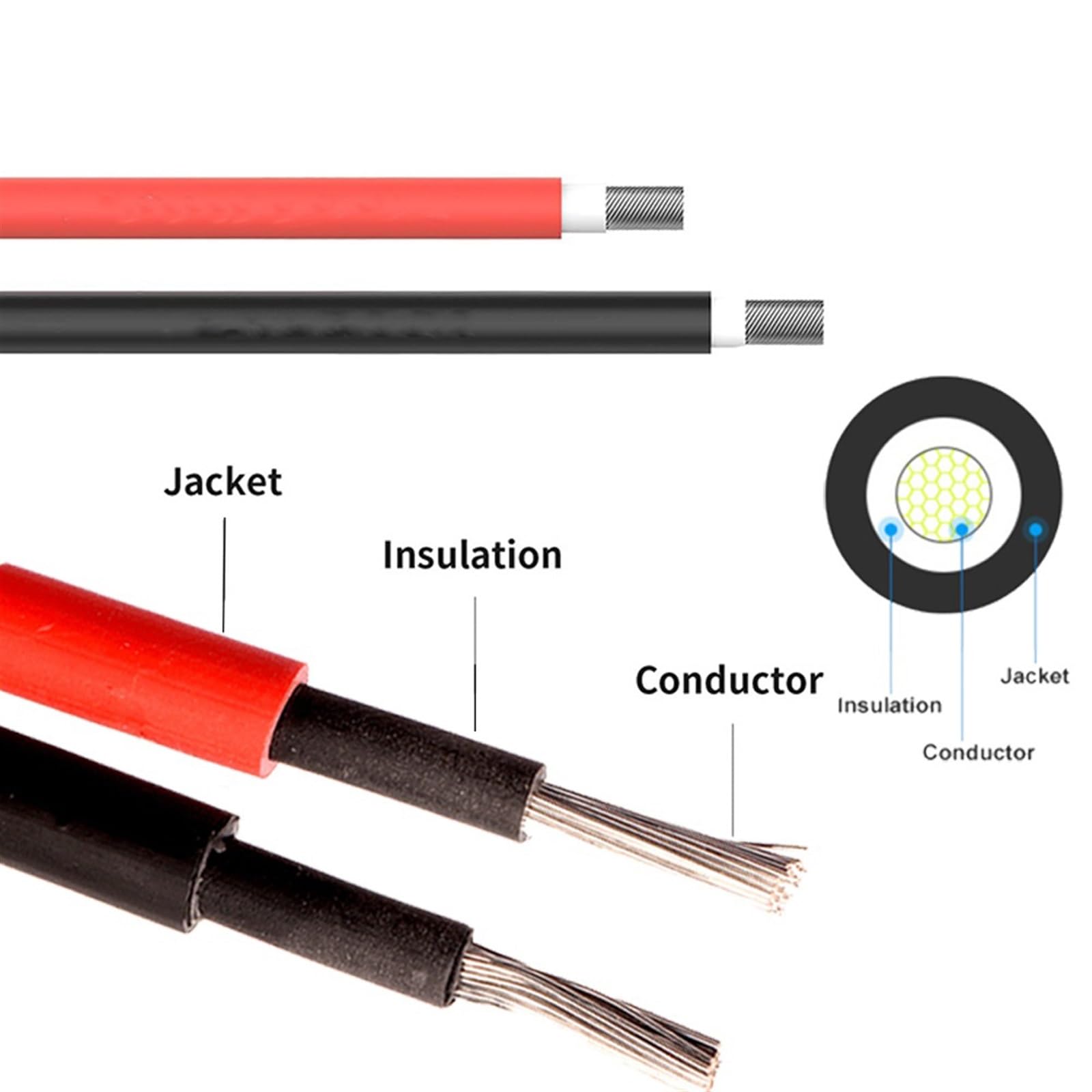 Cables eléctricos, Cable de extensión con conector CC negro y rojo 1,56 mm², 6, 16 AWG 10 for sistemas paneles solares(10 Awg 6mm Sq,1 meter each)