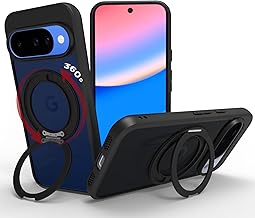 RIGGEAR Shockproof Sleek Hybrid Armor 360° Rotating Magnetic Ring Stand Back Cover Case Compatible with MagSafe Accessories for Google Pixel 10 / Pixel 10 Pro (Smoke Black Matte PC + Black TPU Bumper)