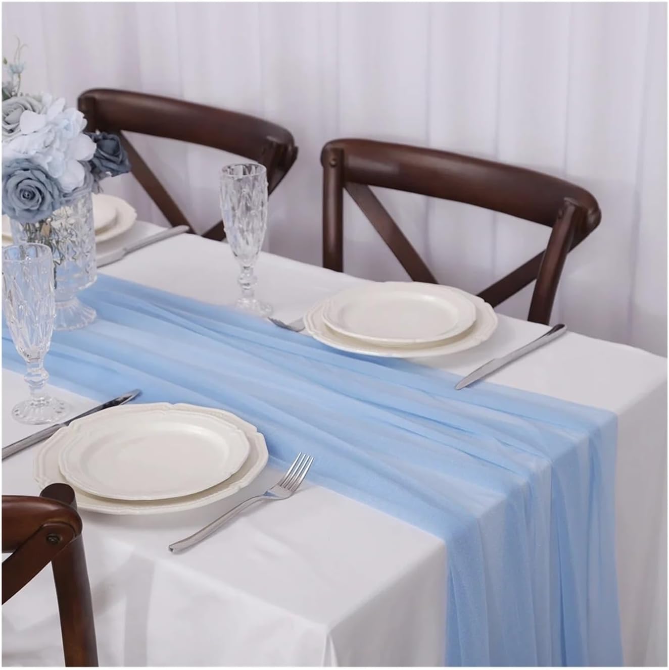 Table Runner for Home Decor 4pcs Gauze Table Runner 70x300cm Chiffon Like Wedding Party for Bridal Shower Decorations(Color 7)