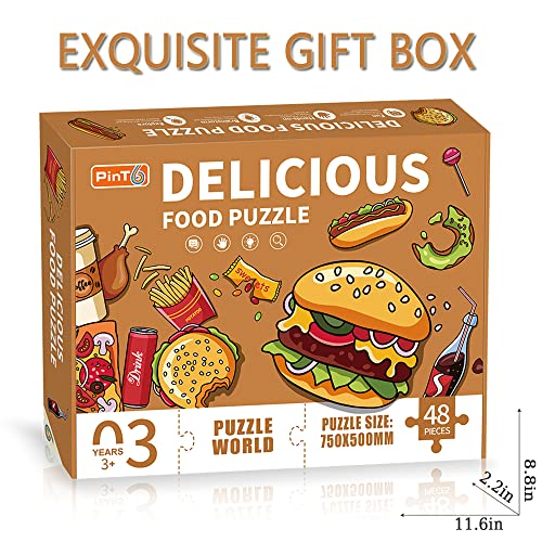 Delicious Food Jigsaw Puzzle For Kids Ages 3-5 4-8 Year Old And Up，Jumbo 48 Piece French Fries Pizza Burger Floor Puzzle Fancy Toddler Learn Food Educational Toys Gift Box #TOP2