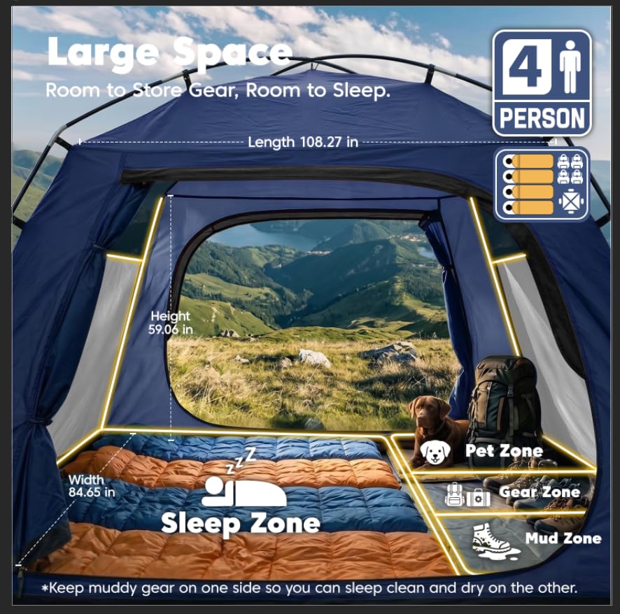 Purebox 4 Person Pop Up Tent