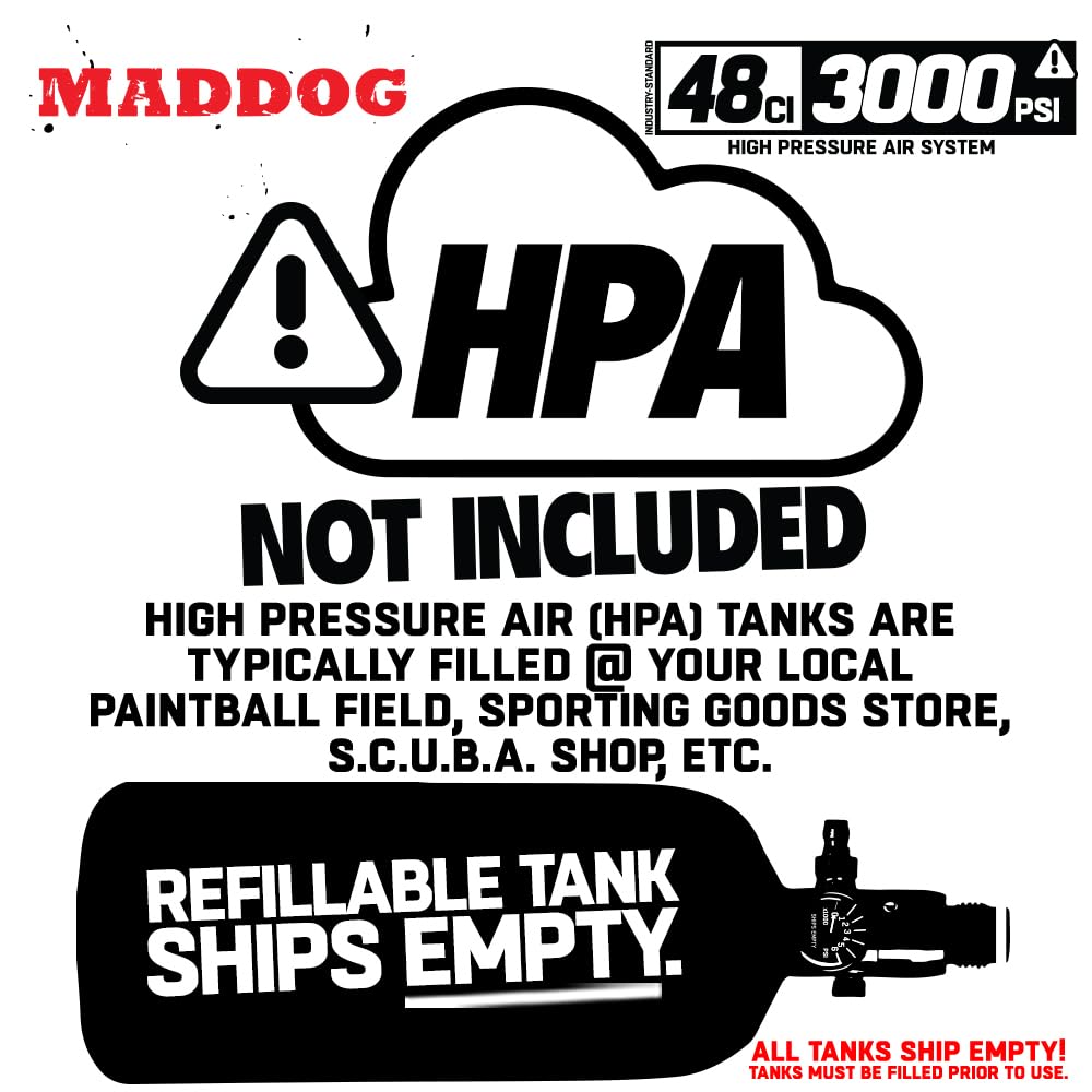 Maddog 48/3000 Aluminium Druckluft HPA Paintball Tank mit Regler – Airgun Airsoft PCP – Fresh Hydro Date – Lieferung leer