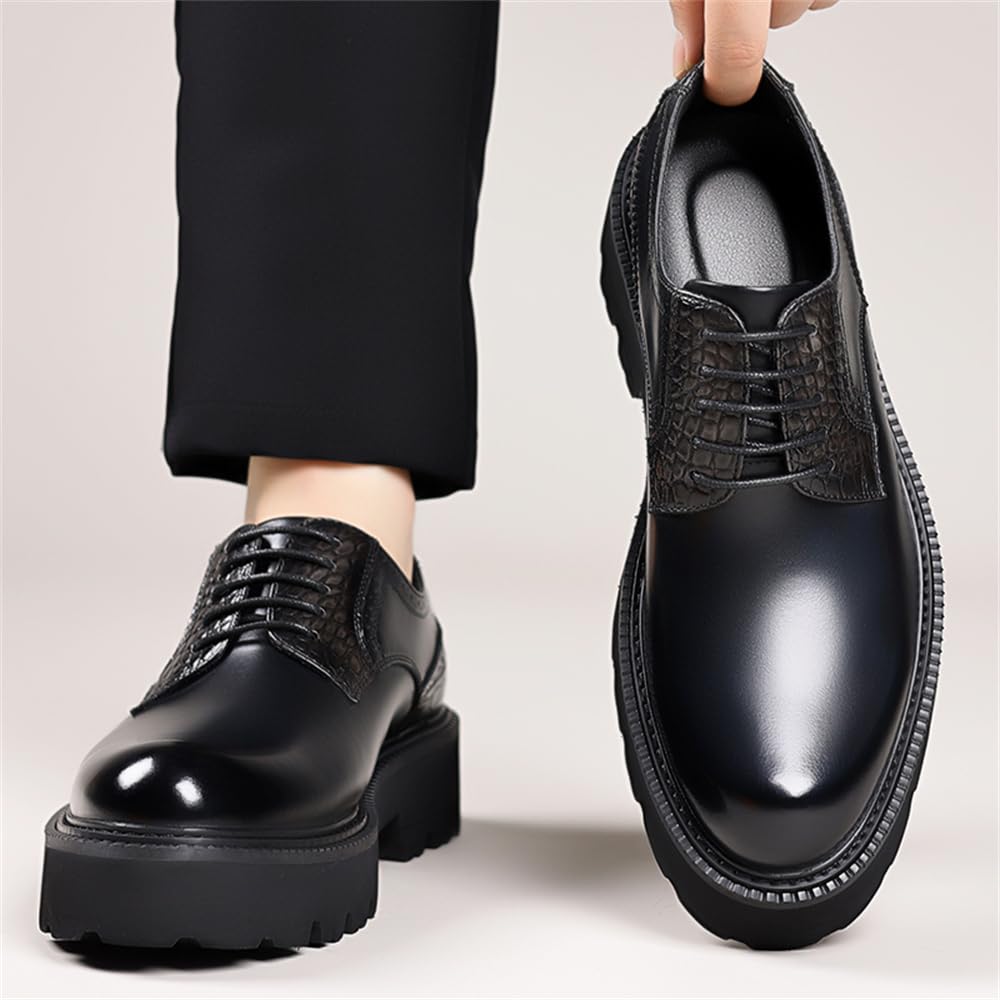 Mocasines de piel auténtica con plataforma Oxford para hombre, con punta de ala, gruesos, antideslizantes, para el trabajo, informales, para vestir, zapatos Derby, negro 1, 41 1/3 EU