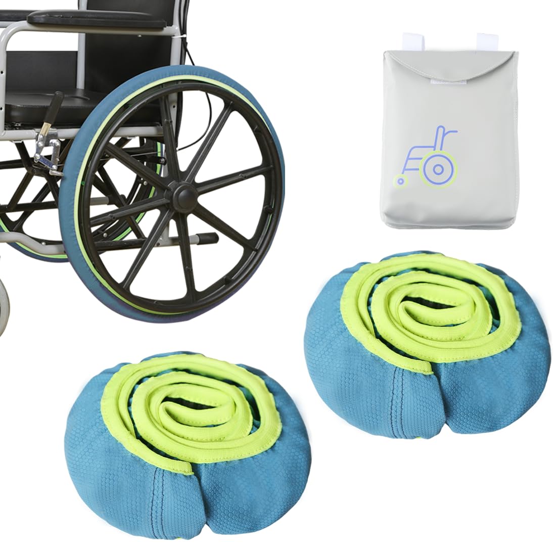 Coperture per pneumatici per sedia a rotelle per proteggere pavimenti e tappeti, accessori per sedie a rotelle, in PVC (blu, 24 pollici)