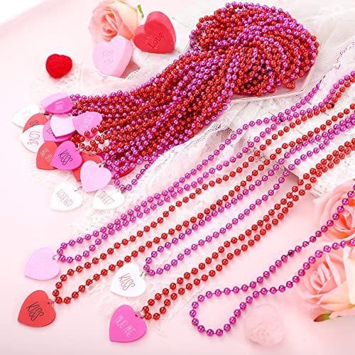 Ecally 24 Pcs Valentines Day Party Heart Shaped Beads Necklaces Pedant Red Pink Bead Necklace for Valentines Day Accessories Party Decorations by Ecally - Image 6
