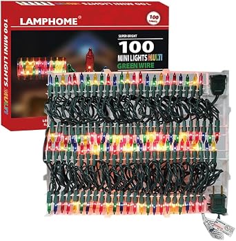 100 Multicolor Mini String Lights Set with Tray, Green Wire UL Certified - Ideal for Christmas Tree, Holiday Party, Garden, Patio & Wedding Decor
