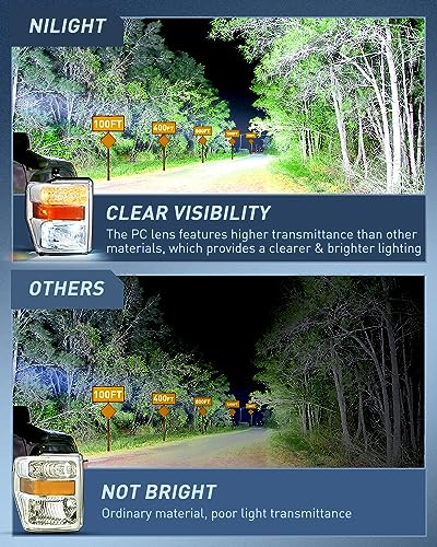 Image of Nilight Headlight Assembly Compatible with 2008 2009 2010 Ford F250 F350 F450 Super Duty Headlamps Replacement Chrome Housing Amber Reflector Clear Lens Driver and Passenger Side